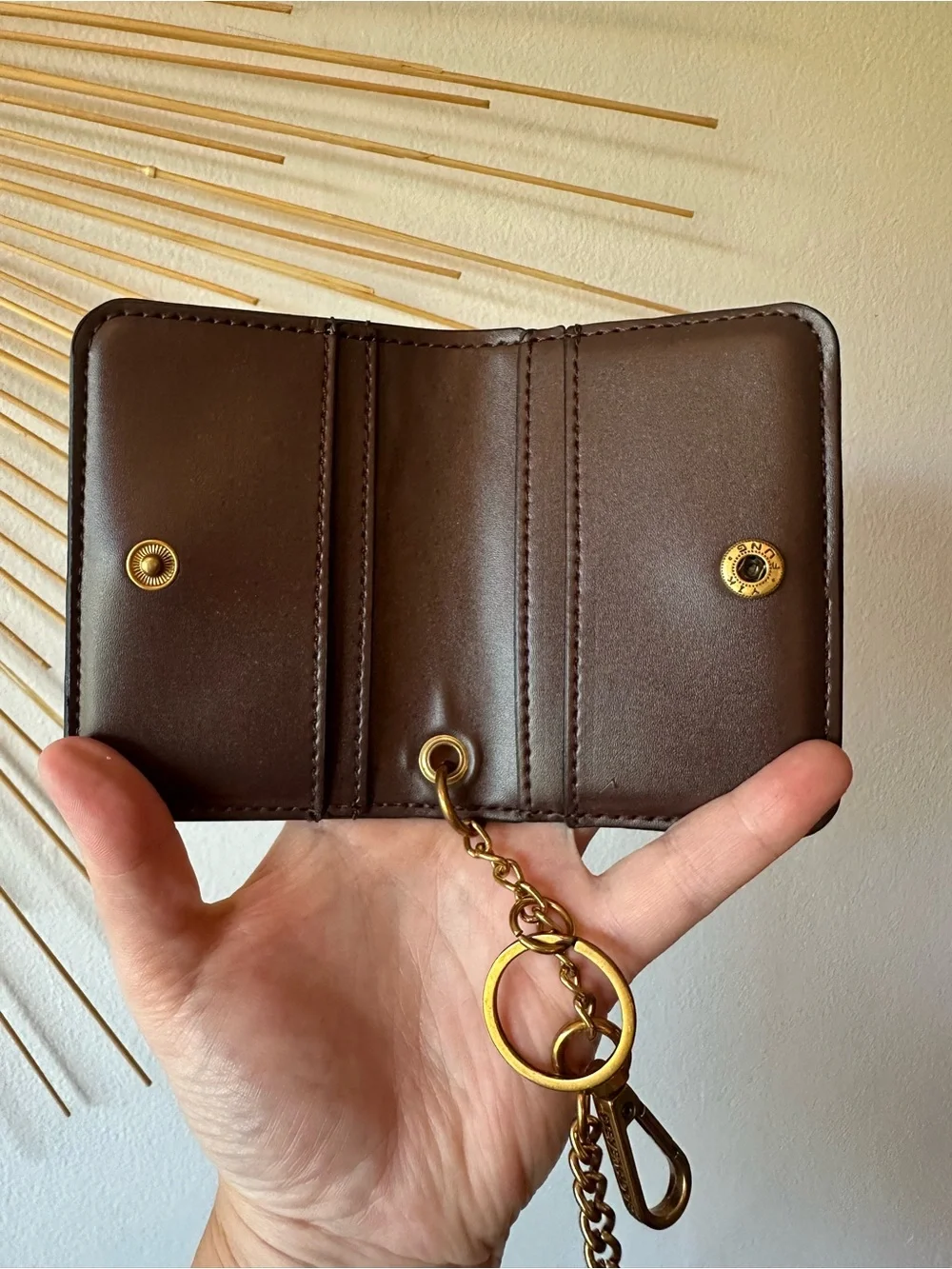 Steve Madden Brown Faux Leather Card Case Bag Charm Keychain Gold Hardware NWOT